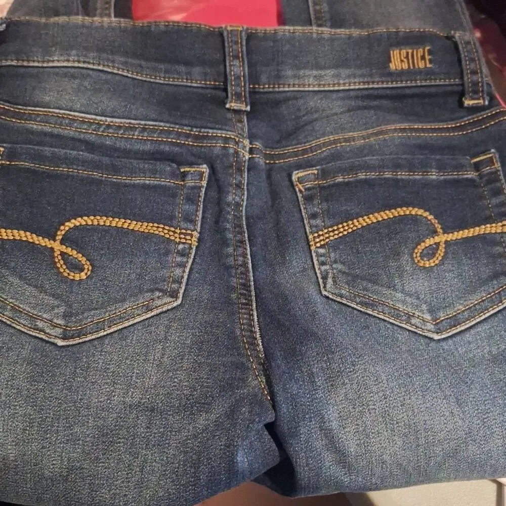Justice Girls Mid-Rise Jeggings Indigo‎ Distressed Size 12